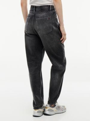 denim mom high rise tapered black jeans for women tommy jeans