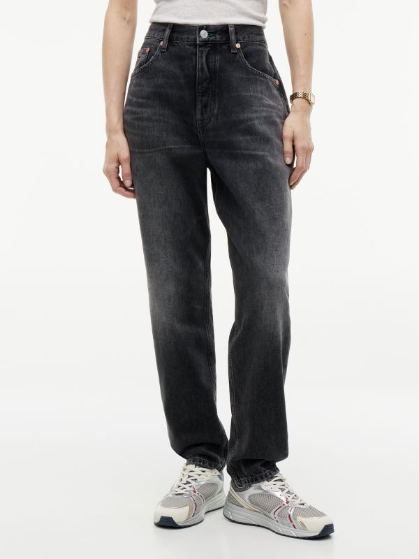 Mom High Rise Tapered Black Jeans — Denim