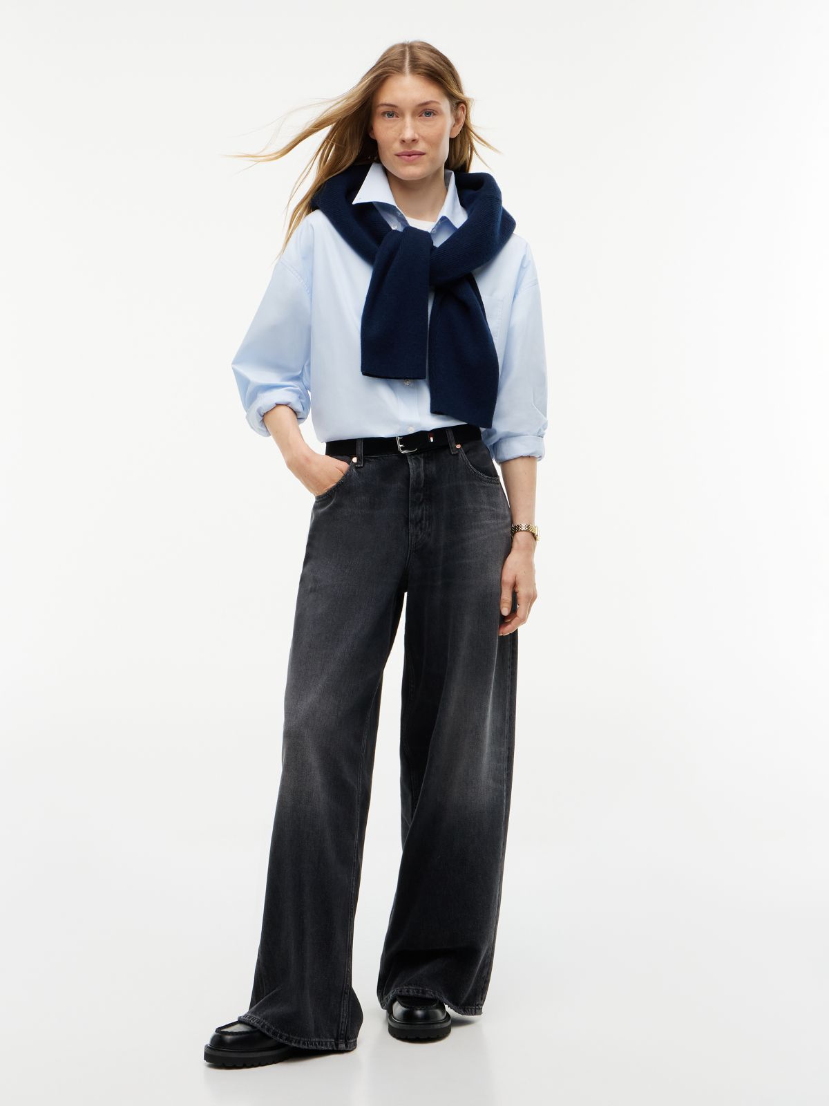 Charlie Mid Rise Loose Black Jeans — Denim