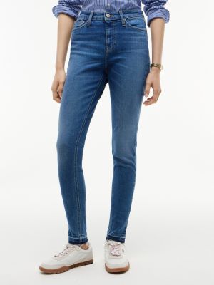 jean skinny nora à moustaches taille mi-haute denim pour femmes tommy jeans