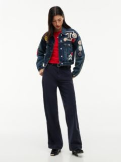 Tommy Badge Cropped Denim Trucker Jacket — Blue 2