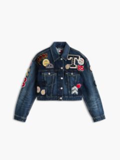 Tommy Badge Cropped Denim Trucker Jacket — Blue 6