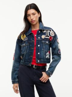Tommy Badge Cropped Denim Trucker Jacket — Blue 1