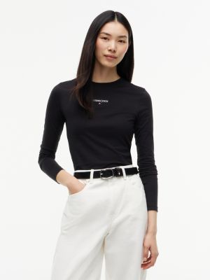 black classic logo slim long sleeve t-shirt for women tommy jeans