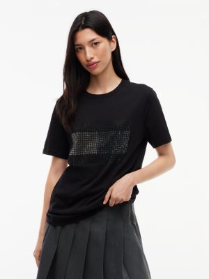 black rhinestone logo jersey relaxed t-shirt for women tommy jeans