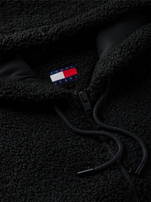sudadera de peluche con capucha y cremallera negro de mujeres tommy jeans