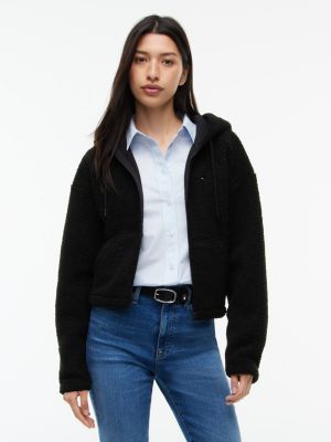 sudadera de peluche con capucha y cremallera black de mujeres tommy jeans