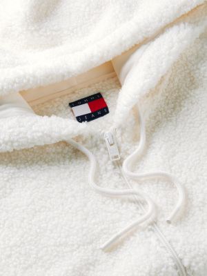 white teddy fleece zip-thru hoody for women tommy jeans