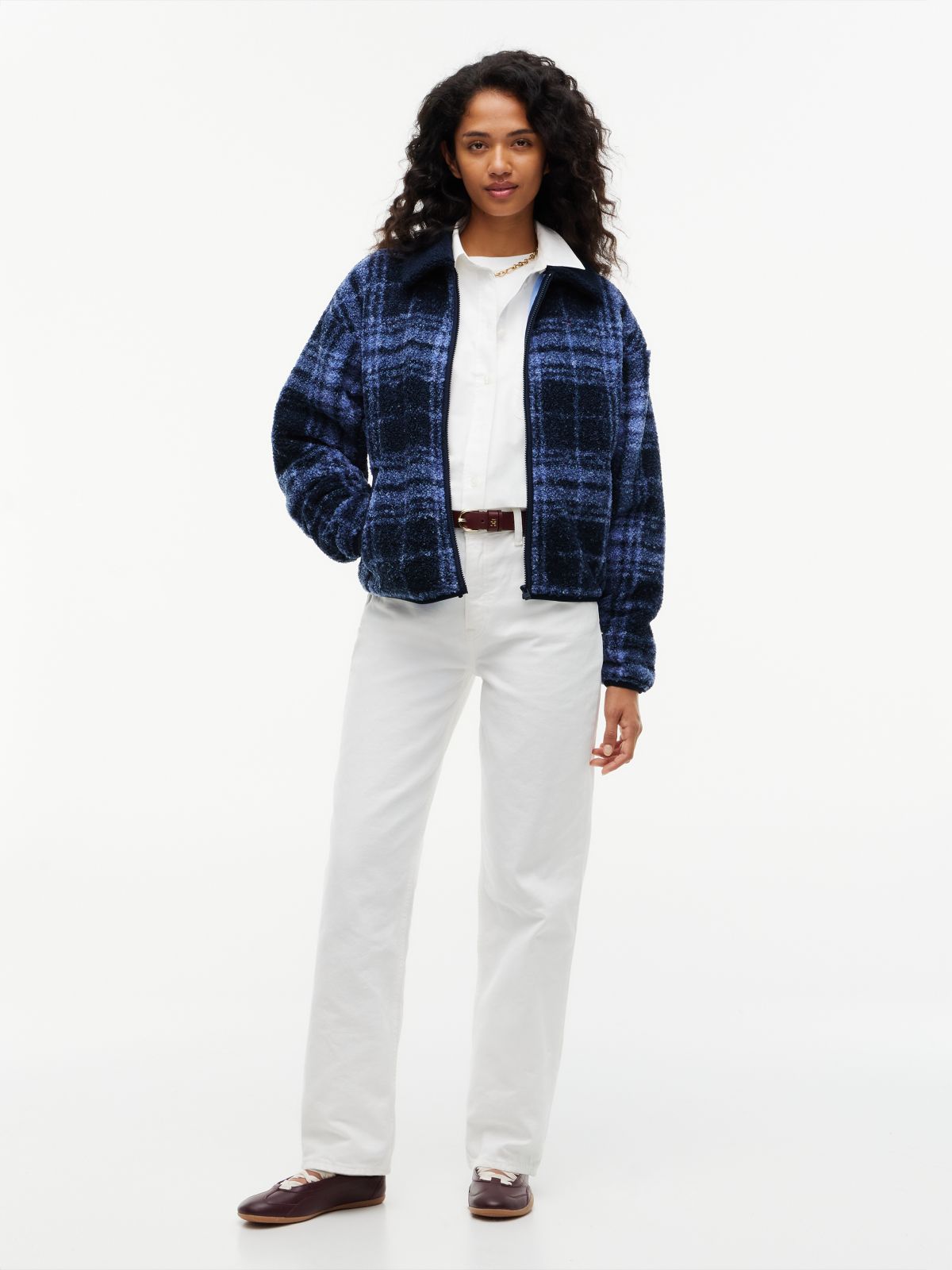Teddy Fleece Boxy Zip-Thru Sweatshirt — Blue