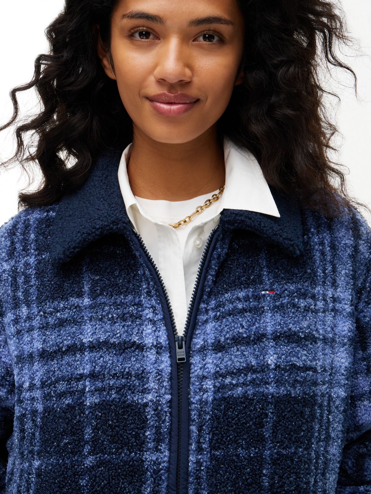 Teddy Fleece Boxy Zip-Thru Sweatshirt — Blue