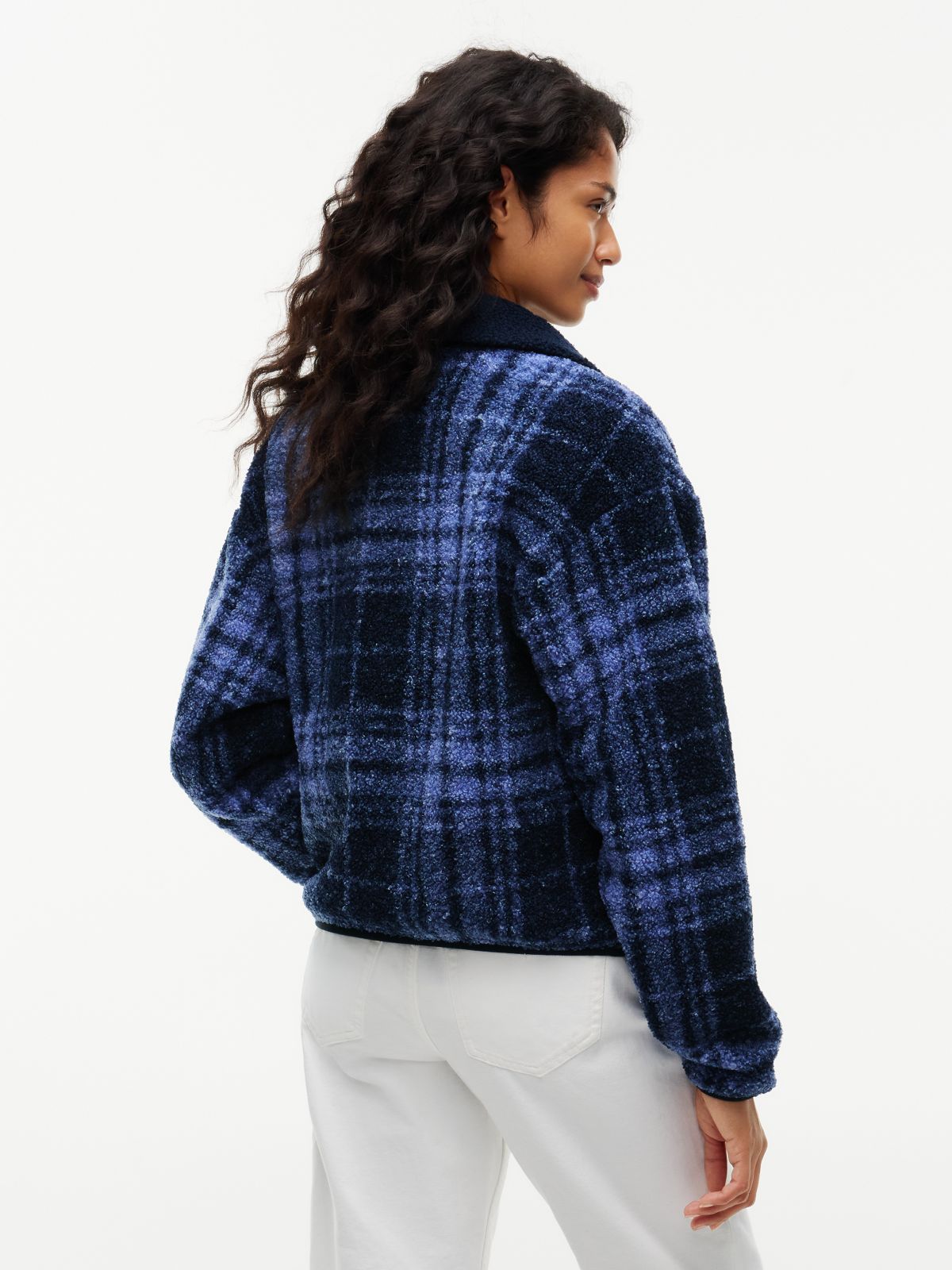 Teddy Fleece Boxy Zip-Thru Sweatshirt — Blue