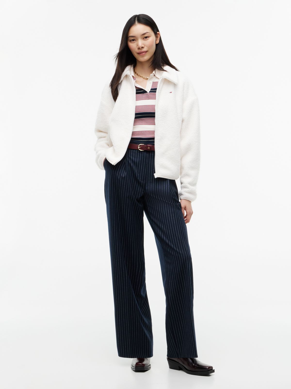 Teddy Fleece Boxy Zip-Thru Sweatshirt — White