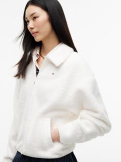 Teddy Fleece Boxy Zip-Thru Sweatshirt — White 3