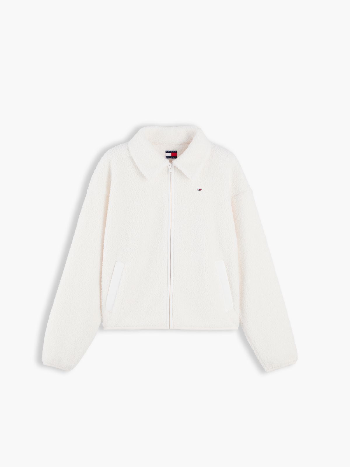 Teddy Fleece Boxy Zip-Thru Sweatshirt — White