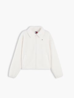 Teddy Fleece Boxy Zip-Thru Sweatshirt — White 5