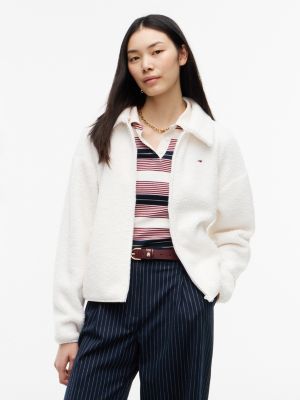 sweat boxy en fourrure polaire zippé white pour femmes tommy jeans