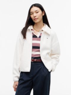 Teddy Fleece Boxy Zip-Thru Sweatshirt — White 1
