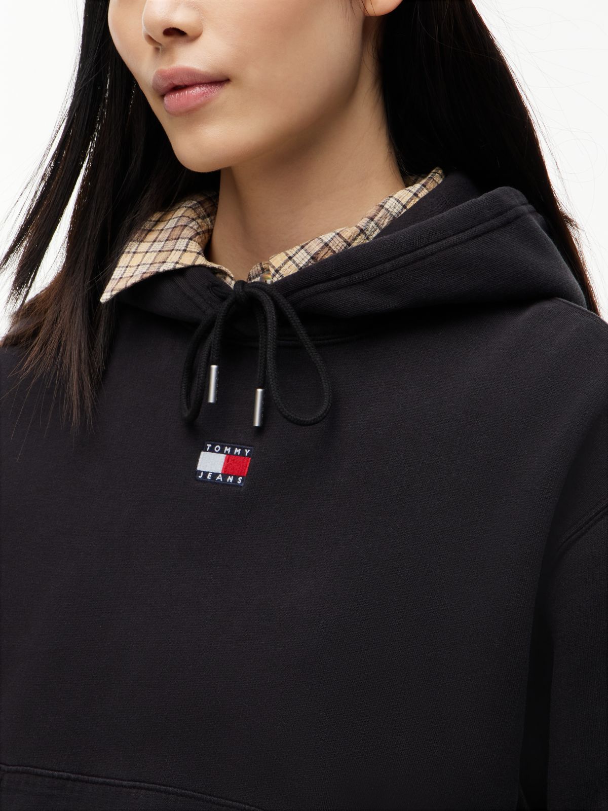 Tommy Badge Relaxed Drawstring Hoody — Black