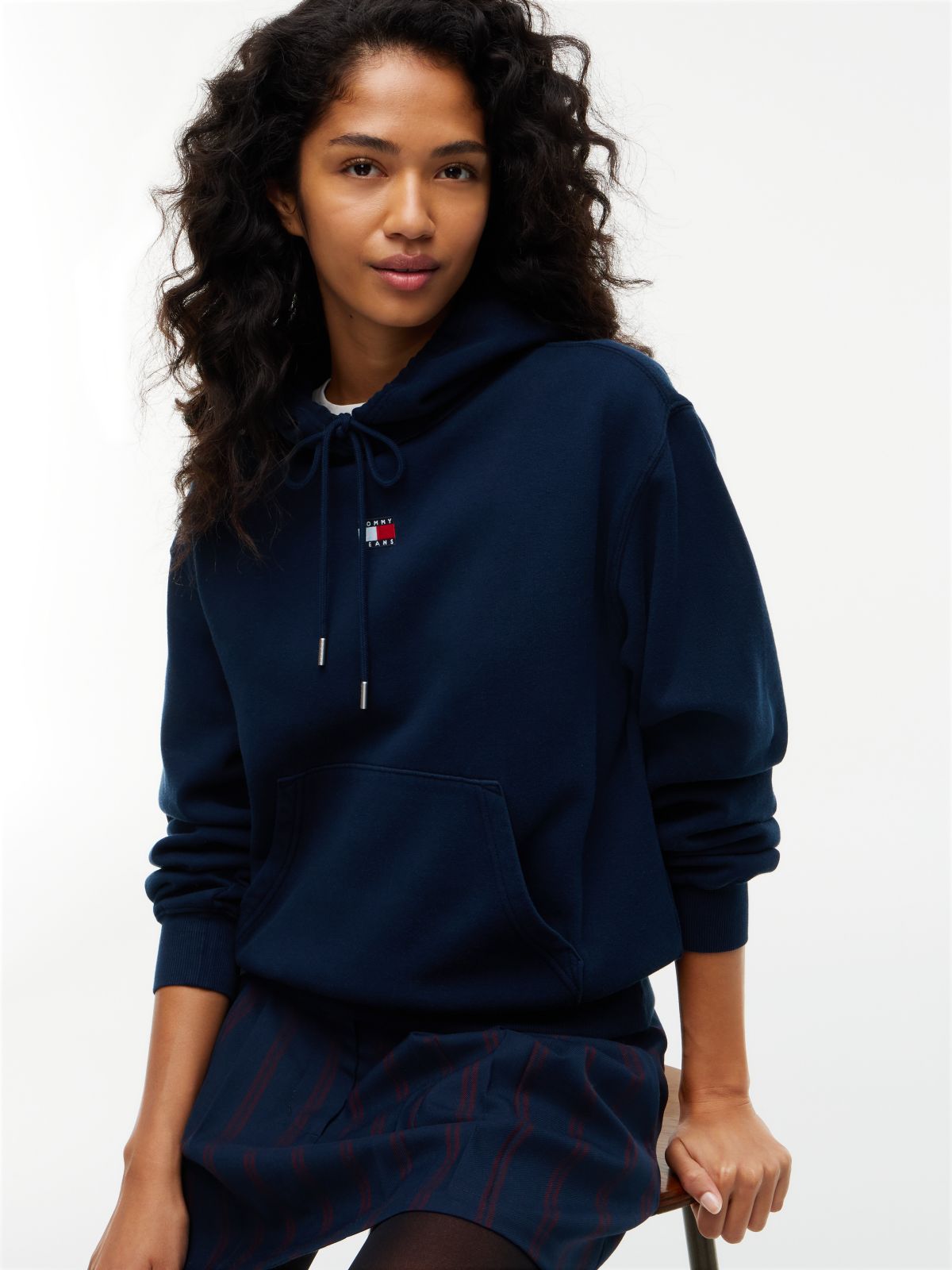 Tommy Badge Relaxed Drawstring Hoody — Blue