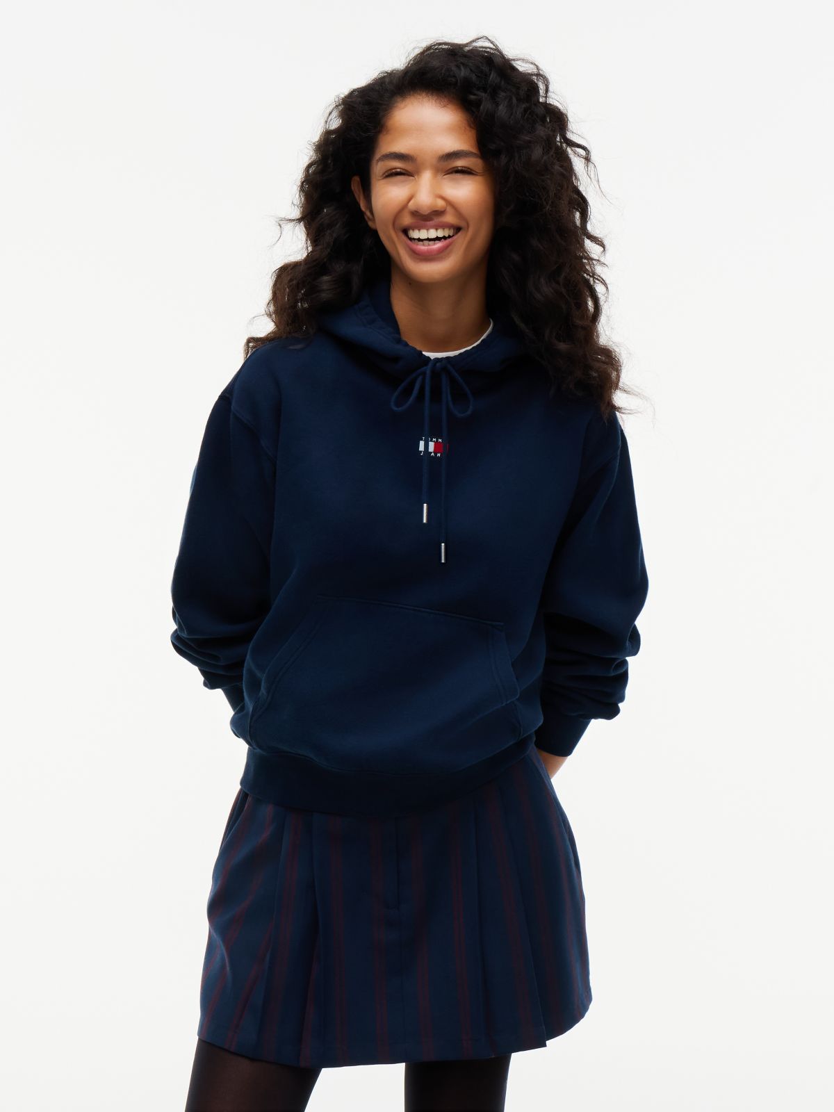 Tommy Badge Relaxed Drawstring Hoody — Blue