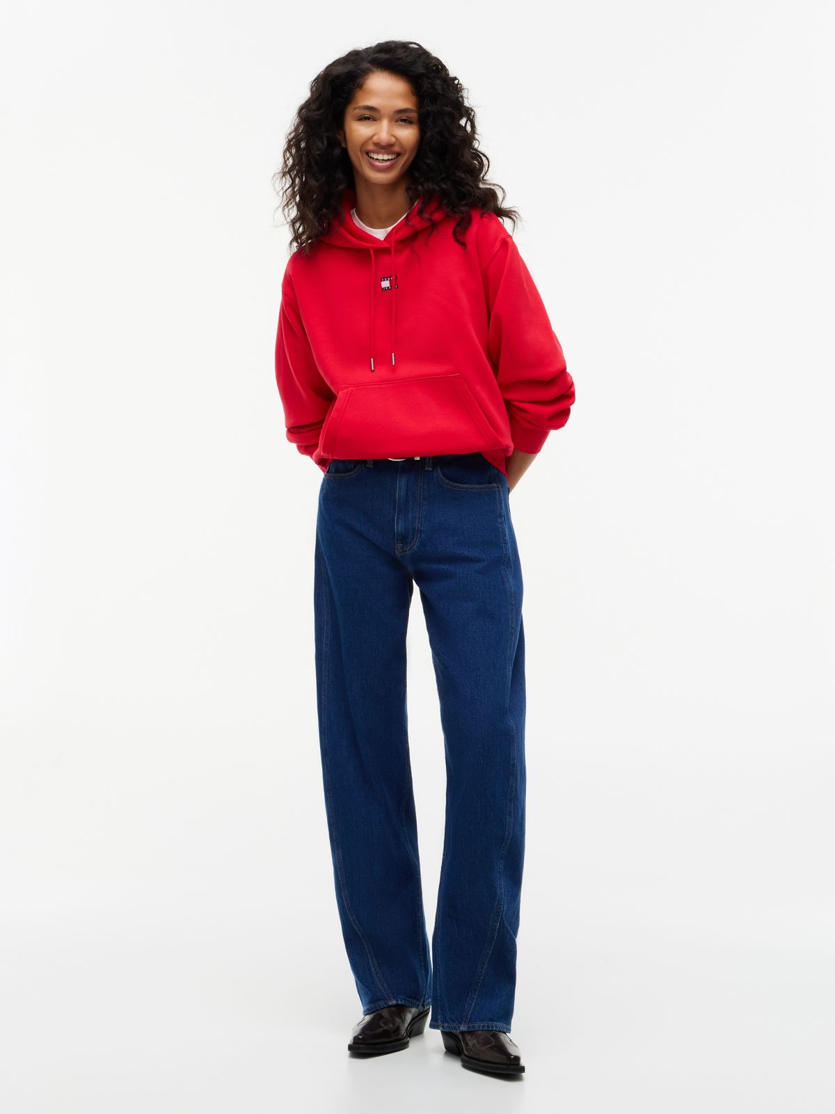 Tommy Badge Relaxed Drawstring Hoody — Red