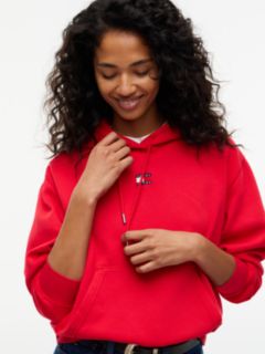 Tommy Badge Relaxed Drawstring Hoody — Red 3