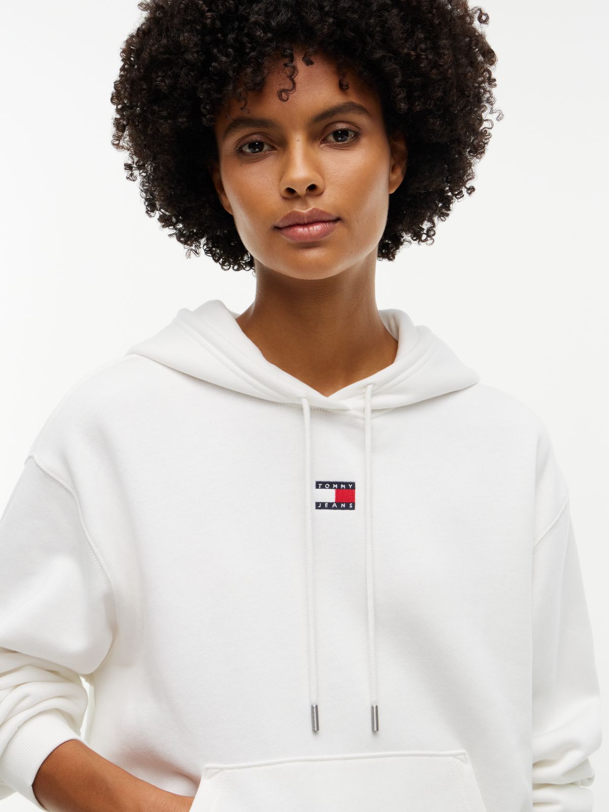 Tommy Badge Relaxed Drawstring Hoody — White