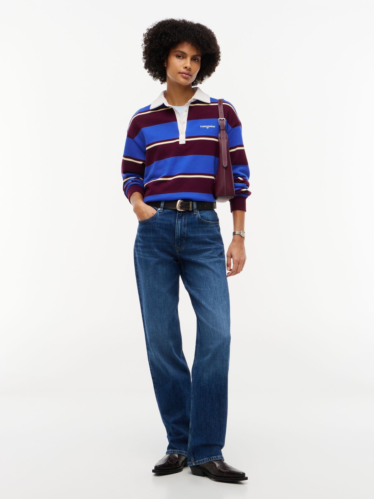 Logo Embroidery Terry Relaxed Rugby Shirt — Blue