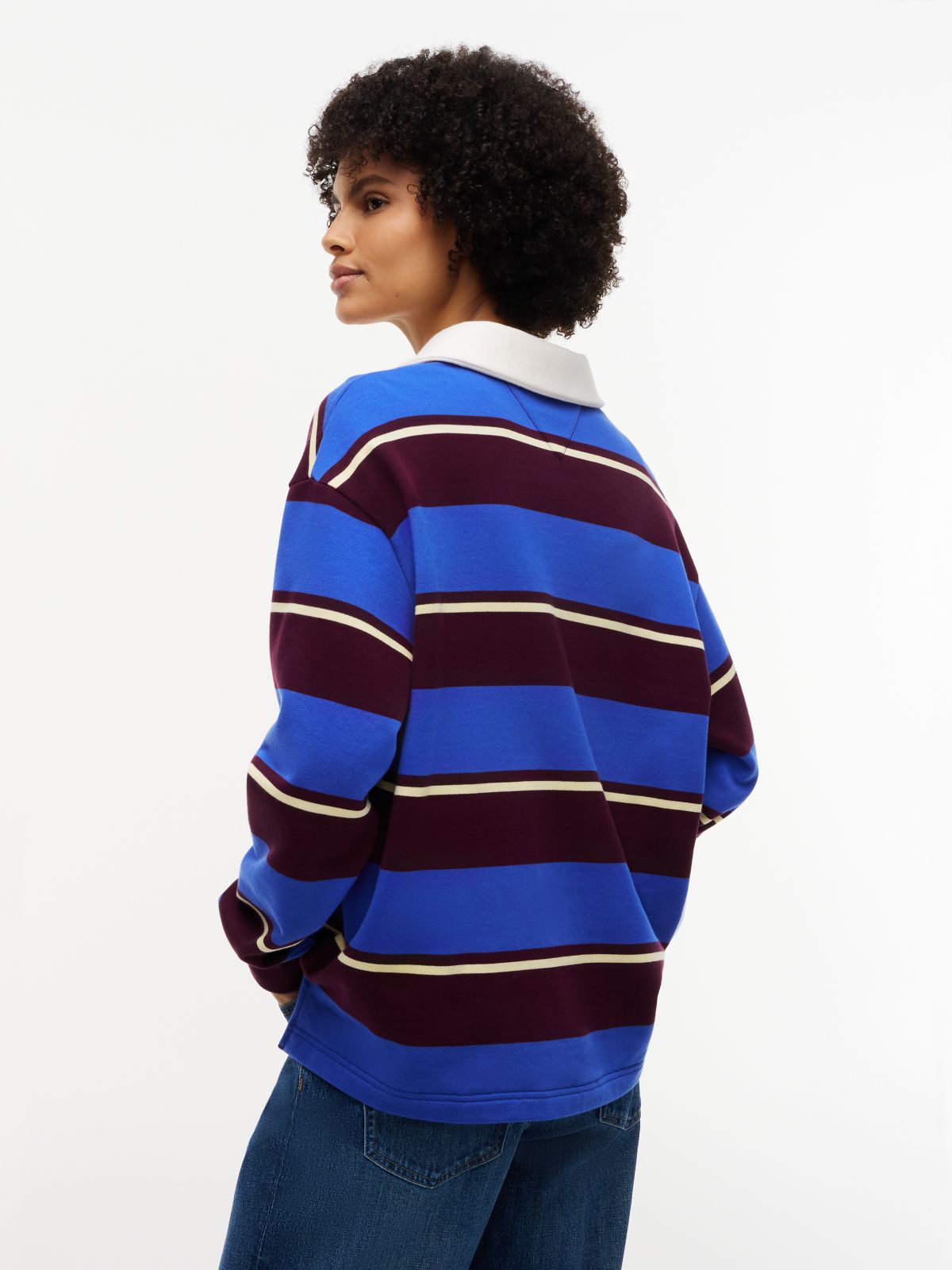 Logo Embroidery Terry Relaxed Rugby Shirt — Blue