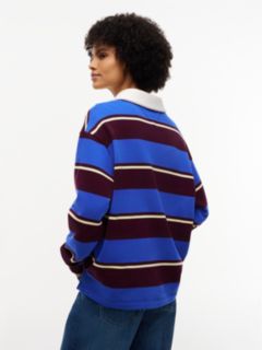 Logo Embroidery Terry Relaxed Rugby Shirt — Blue 4
