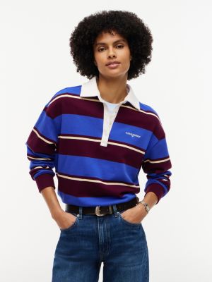 blue logo embroidery terry relaxed rugby shirt for women tommy jeans