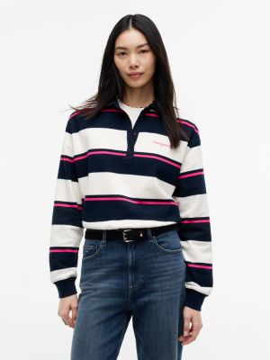 white logo embroidery terry relaxed rugby shirt for women tommy jeans