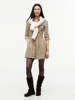 beige seersucker smock long sleeve mini dress for women tommy jeans