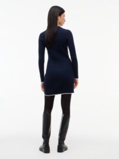 Cable Knit Slim Mini Polo Dress — Blue 4