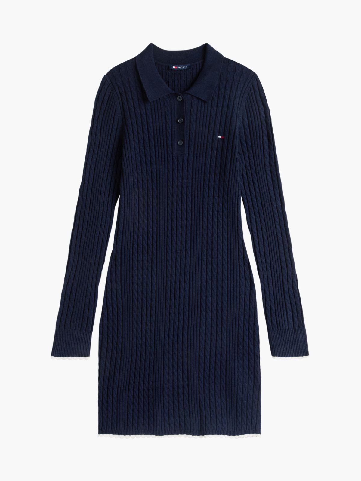 Cable Knit Slim Mini Polo Dress — Blue