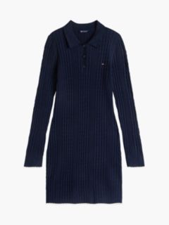 Cable Knit Slim Mini Polo Dress — Blue 5
