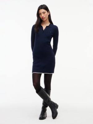 robe polo courte slim à manches longues blue pour femmes tommy jeans