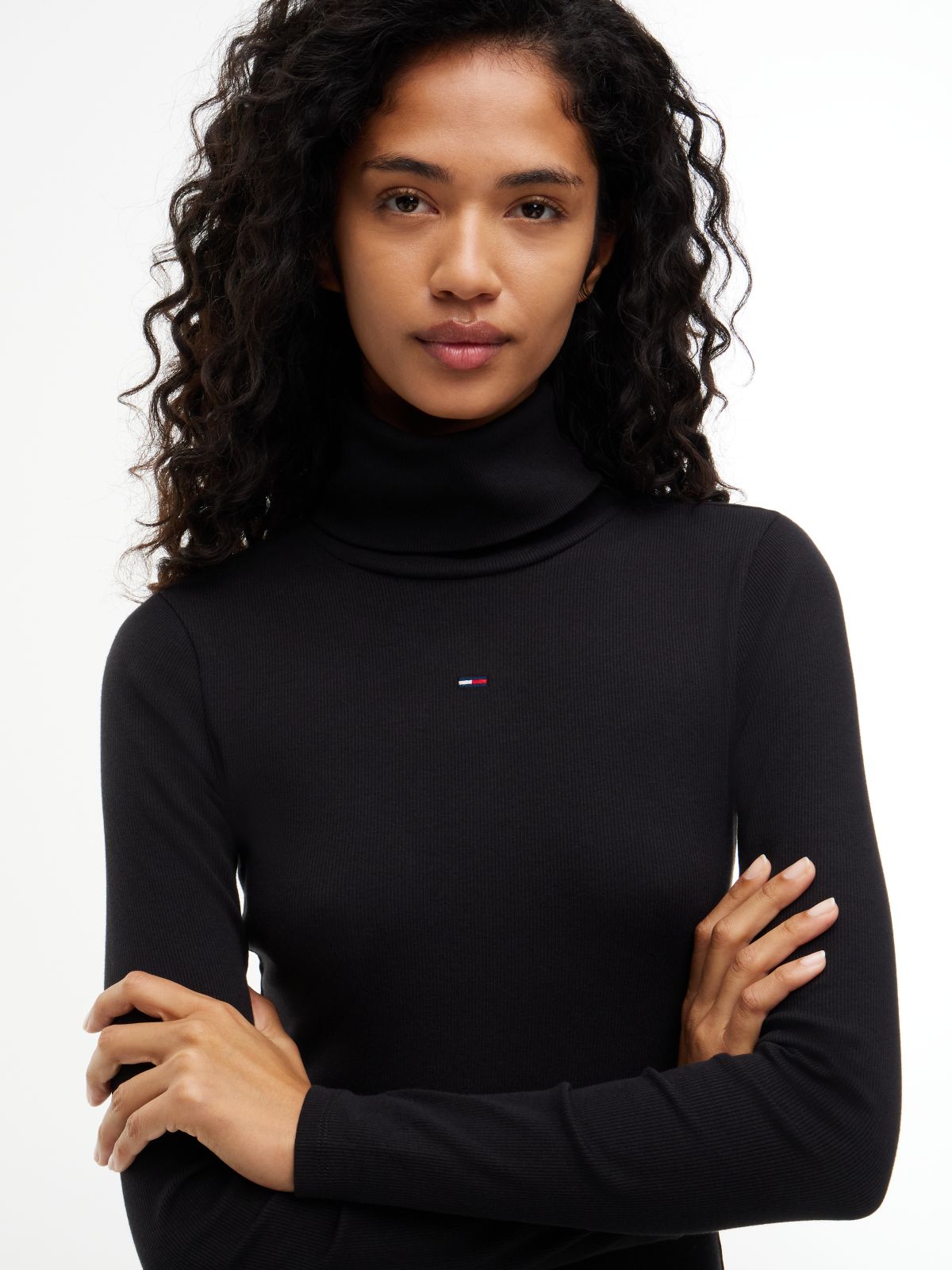 Turtleneck Ribbed Midi Bodycon Dress — Black