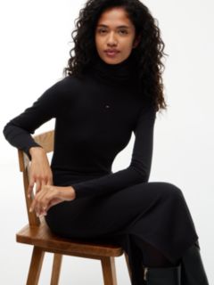 Turtleneck Ribbed Midi Bodycon Dress — Black 3
