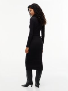 Turtleneck Ribbed Midi Bodycon Dress — Black 4