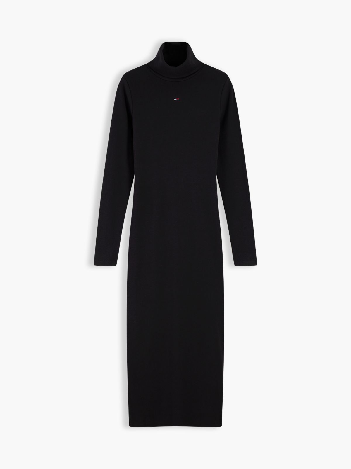 Turtleneck Ribbed Midi Bodycon Dress — Black