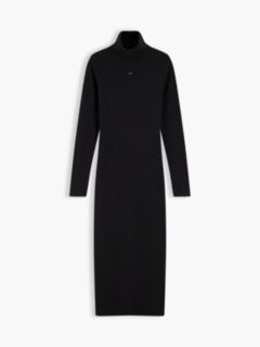 Turtleneck Ribbed Midi Bodycon Dress — Black 5