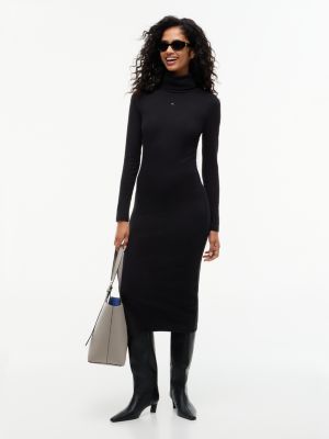 robe midi près du corps côtelée à col roulé black pour femmes tommy jeans