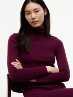 Turtleneck Ribbed Midi Bodycon Dress — Purple 2
