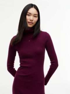 Turtleneck Ribbed Midi Bodycon Dress — Purple 3