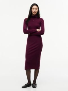 Turtleneck Ribbed Midi Bodycon Dress — Purple 1