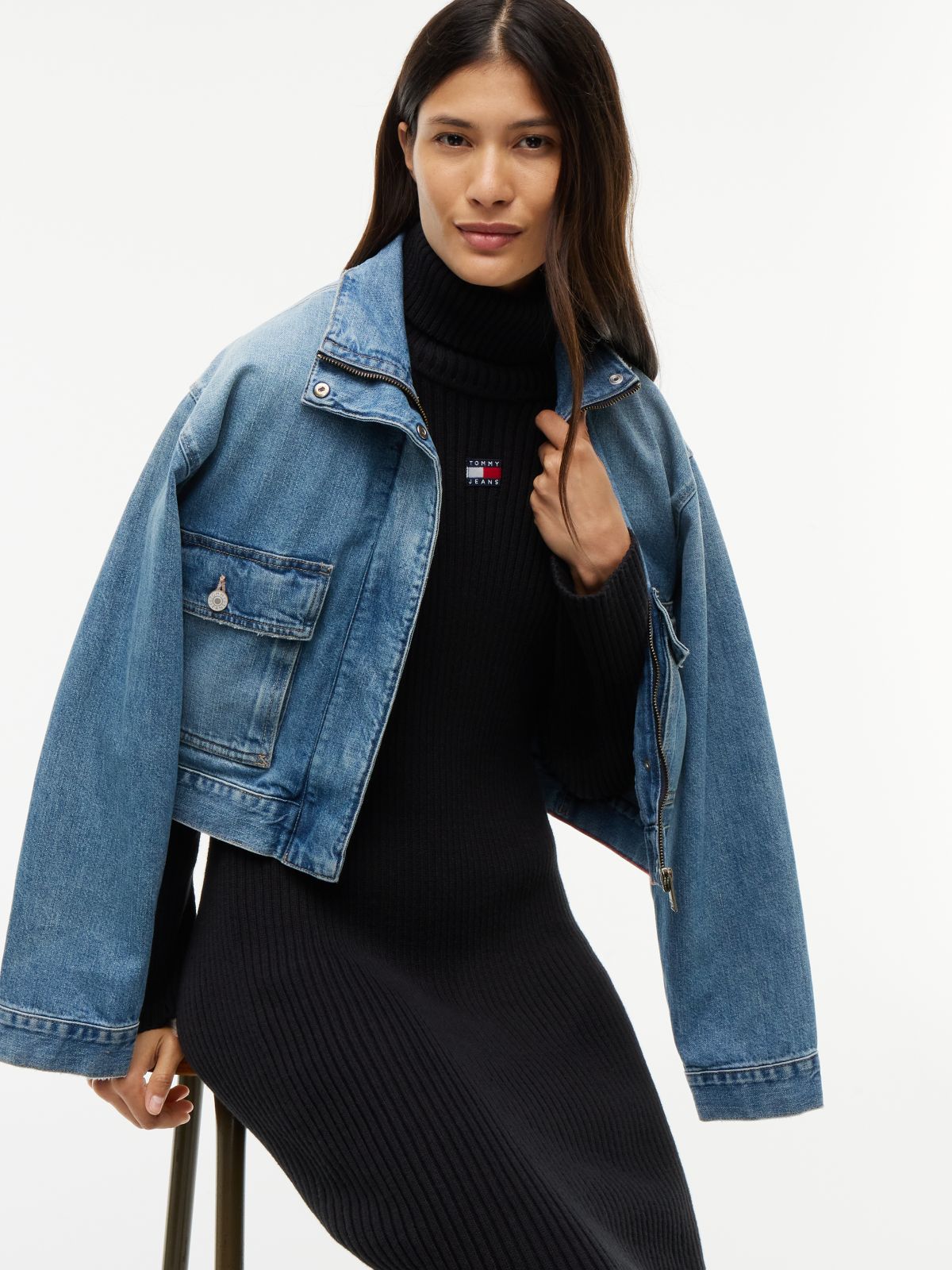 Tommy Badge Oversized Midi Jumper Dress — Black