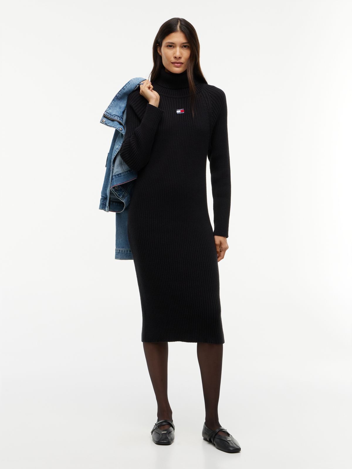 Tommy Badge Oversized Midi Jumper Dress — Black