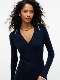 Slim Long Sleeve Mini Polo Dress — Blue 3