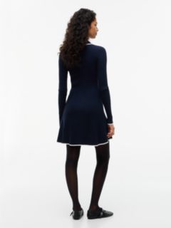 Slim Long Sleeve Mini Polo Dress — Blue 4